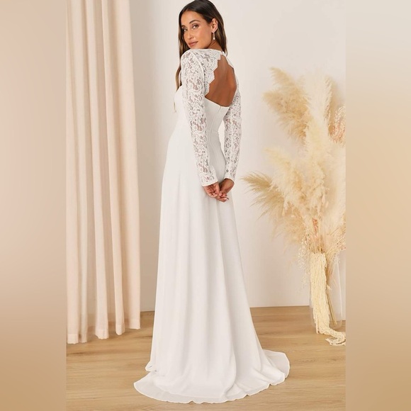 Lulus Promised Forever White Lace Long Sleeve Backless Maxi Dress, Size S, NWT - Picture 4 of 16